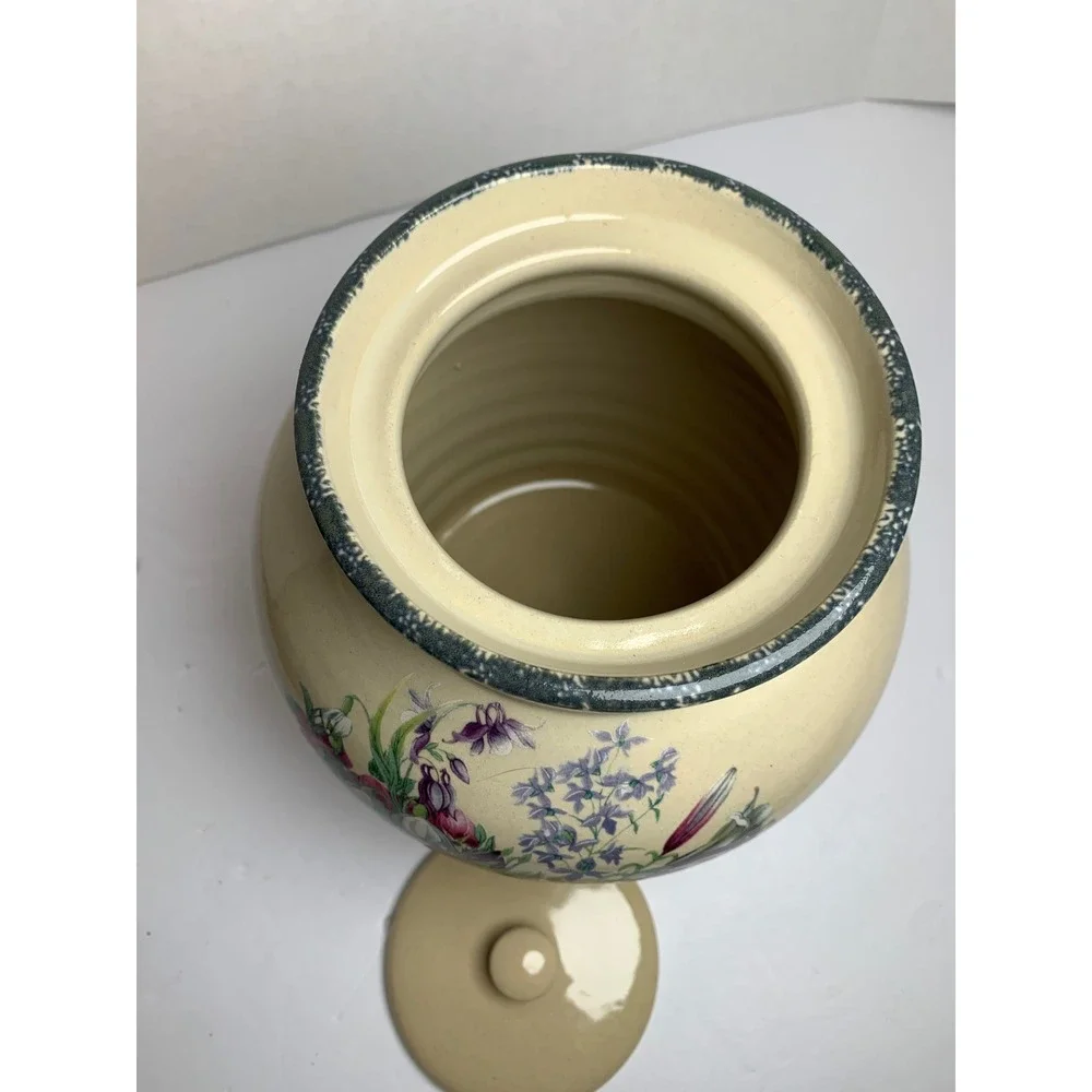 Home & Garden Party Floral Stoneware Cookie  Jar Canister Vintage 2001‎ USA XL